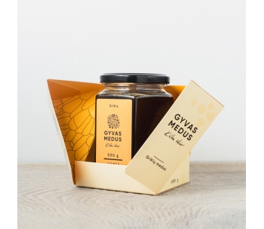 Buckwheat honey in GYVAS MEDUS box 500g.